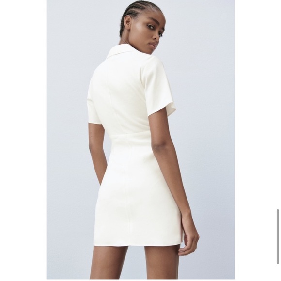 Blogger’s Favorite 🤩 NWT Zara Oyster White Ring Detail Preppy Mini Dress - Picture 14 of 15